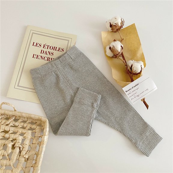Laurenza's Baby Girls Ribbed Cotton Leggings Light Grey Leggings Stretchy Pants 3-6M