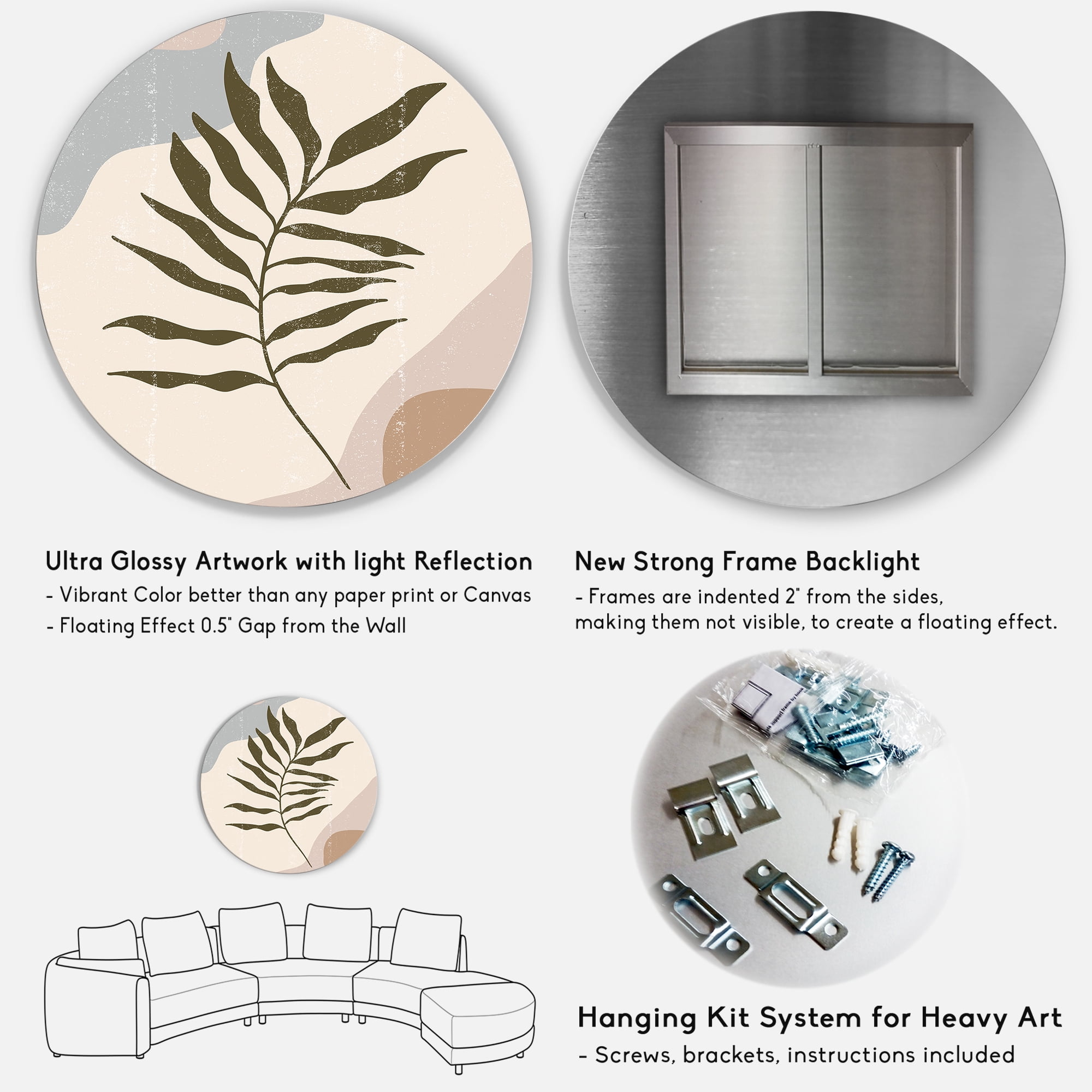 Designart 'Abstract Botanical Minimalist Leaf In Earth Tones I' Modern Circle Metal Wall Art 29x29 - Disc of 29