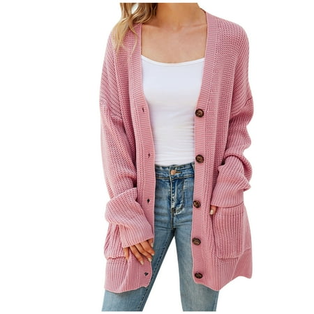 

Women Winter Long Sleeve Solid Classic Open Front Coat With Big Pockets Plus Size Knitted Sweater Mid-Length Button Cardigan Olive Coat Men Fitted Thin Jacket Lightweight Cardigan Women Maternity