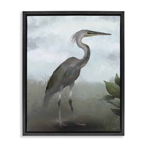 Stupell Industries Traditional Heron in Nature Study Black Floating Frame Canvas Art, 17 x 21, by Elizabeth Medley