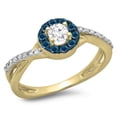thumbnail image 1 of 0.50 Carat (ctw) 18K Yellow Gold Round Cut Blue & White Diamond Ladies Swirl Split Shank Bridal Halo Engagement Ring 1/2, 1 of 1