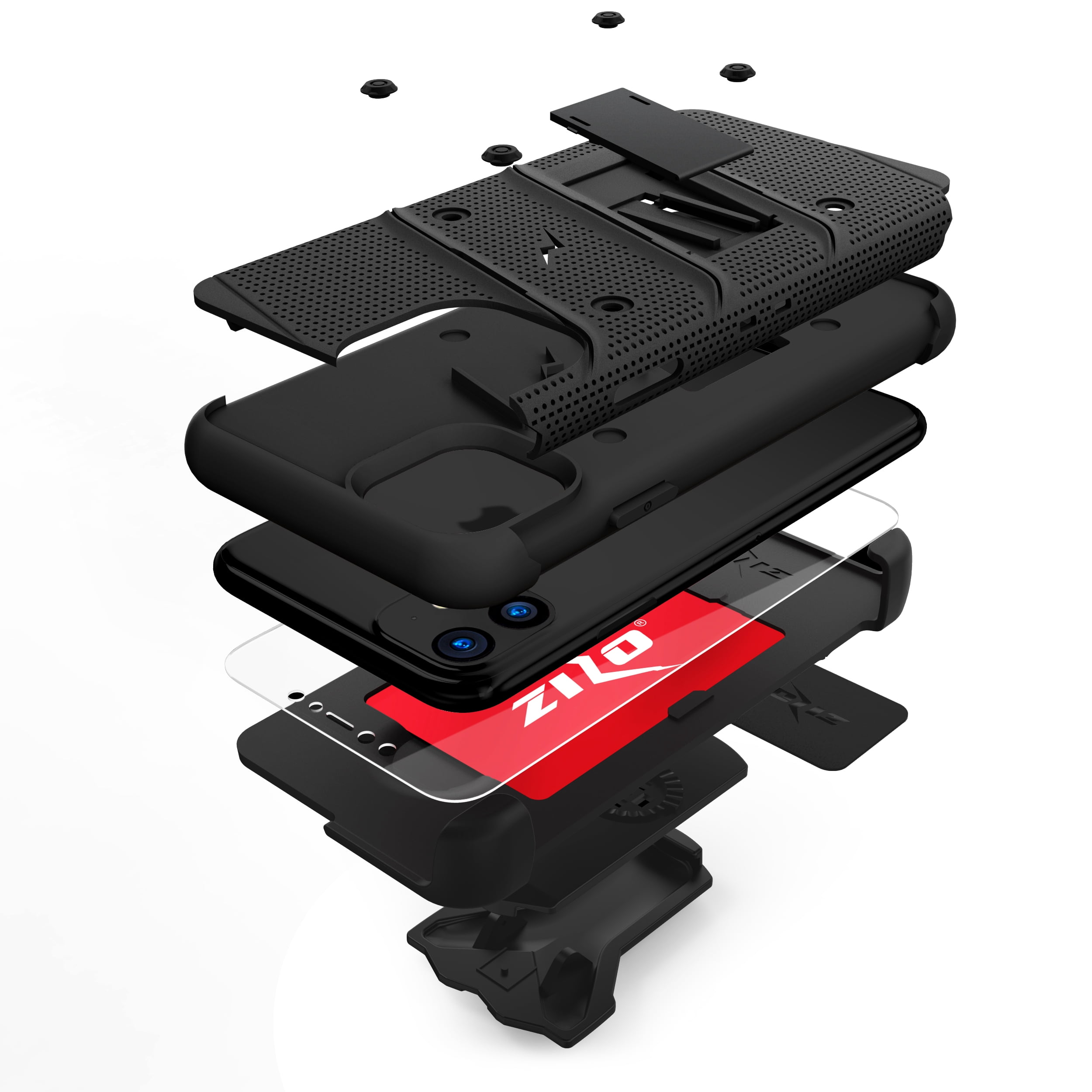 ZIZO BOLT Series iPhone 11 Case - Heavy-duty Military-grade Drop Protection w/ Kickstand Included Belt Clip Holster Tempered Glass Lanyard - Black