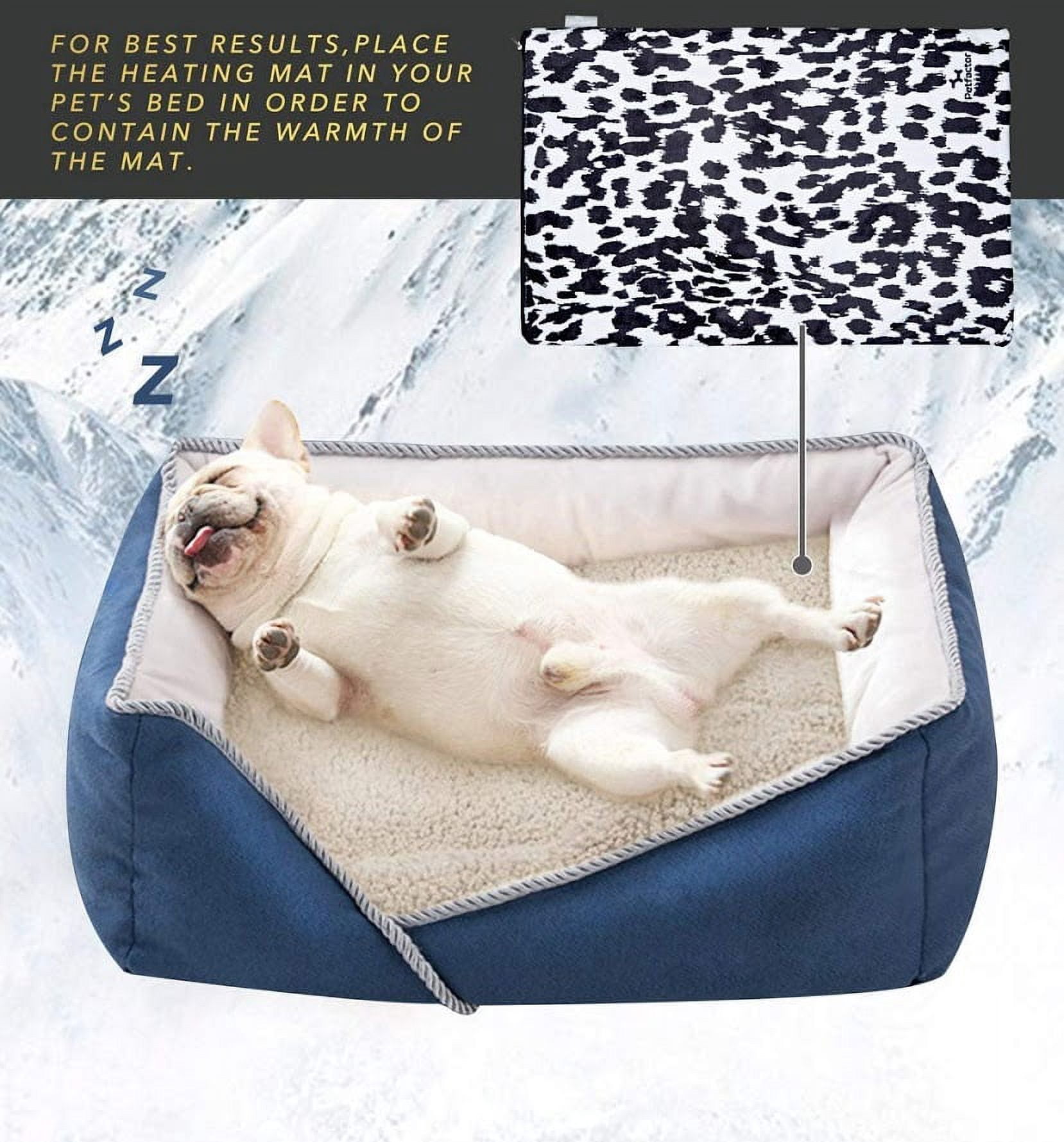 Indoor Pet Electric Heating Pad, Petfactors 7-Level Controller DC15.6V Low Voltage Safety Waterproof Heated Bed with Thermostat and Adapter, Removable and Washable Fleece Cover for Easy Maintenance