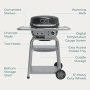 Charbroil Bistro Pro™ Electric Grill & Griddle + Charcoal Mode, Black