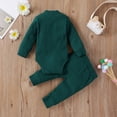 thumbnail image 4 of Mercatoo 𝐍ewborn Baby Girls Ribbed Knit Outfit Long Sleeve Plain Button Romper 𝐃rawstring Elastic Waist Pants Set Plain Set, 4 of 4