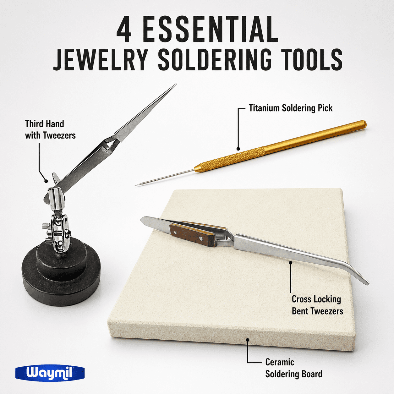 Jewelry Crafts Soldering Tools Kit Ceramic Solder Board Third Hand Pick Tweezers