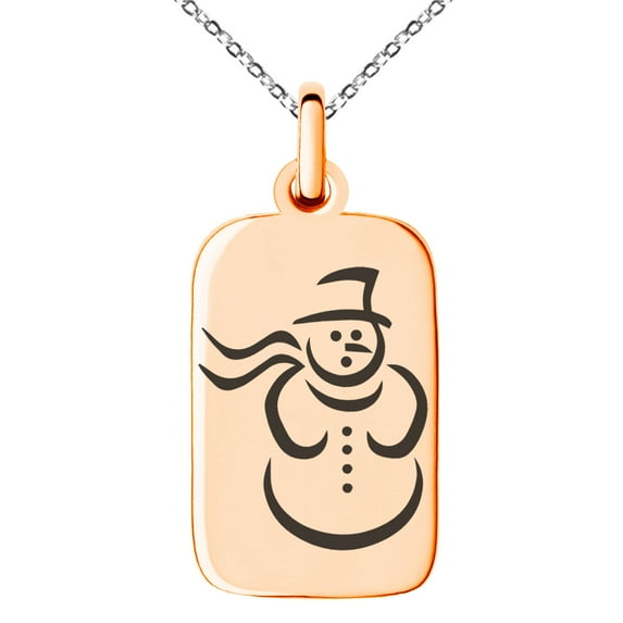 Gold Plated Stainless Steel Gingerbread Snowman Engraved Small Rectangle Dog Tag Charm Pendant Necklace