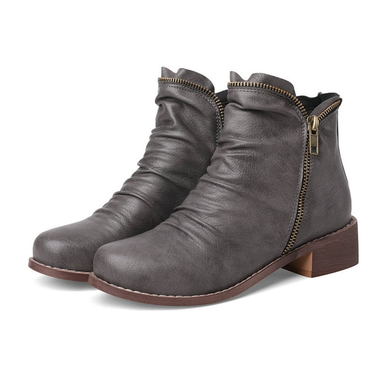 Drie Womens Ankle Boots Women's Low Heel Ankle Boots Classic Pointed Toe Side Zipper Booties Ladies Dress Boots Grey,7.5, Gray