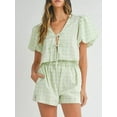 thumbnail image 6 of Aojekbee Women 2 Piece Outfits Plaid Print Tie Front Short Sleeves Tops and Elastic Shorts Club Streetwear Fashion Clothes, 6 of 9