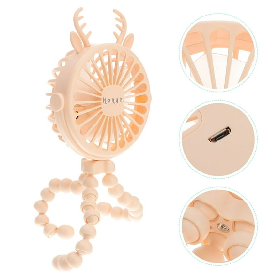 HONMEET Portable Yellow Stroller Fan with Flexible Tripod, Rechargeable, ABS Silicone, 3 Speed Settings for Cooling