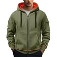 thumbnail image 2 of Zivyakyron Zip up Hoodies Men Long Sleeve Kangaroo Pocket Fall Casual Plain Jacket Men Loose Drawstring Green S, 2 of 8