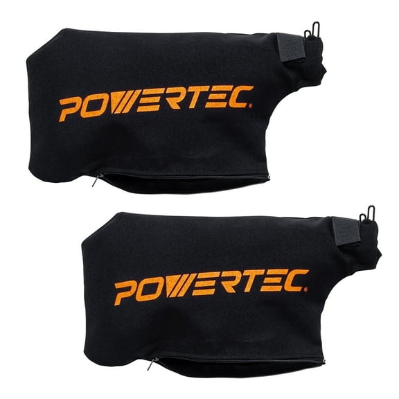 POWERTEC Miter Saw Dust Collector Bag for 7-1/4", 8-1/2", 10" Miter Saw, Fits Nominal 1-3/4" Dust Ports, Hook and Loop w/Zipper, Wired Adjustable Stand for Miter Saw Accessories, 2PK (75076-P2)