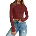 thumbnail image 2 of Darzheoy Womens Tops Fall Round Neck Solid Color Loungewear Pullover Cropped Sweatshirts Hoodless Seamless Printed Long Sleeve Lightweight Blouses, 2 of 8