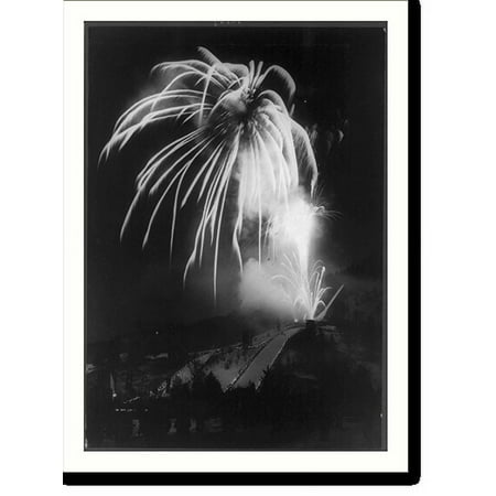 Historic Print, [Winter Olympic games at Garmisch, Germany. 1936: night view - aerial pyrotechnics over mountain], 18" x 24"