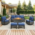 thumbnail image 3 of Bellefurn Luxury 6 Pieces Patio Furniture Set with 41” Propane Fire Pit Table,Rattan Outdoor Deep Seating Conversation Set with Swivel Glider Patio Chair and Rattan Sofa for Porch Backyard Balcony, 3 of 15