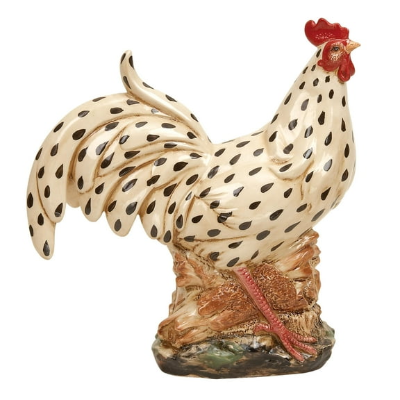 DecMode 14" Spotted Indoor Outdoor Rooster Garden Sculpture with Black and Red Accents