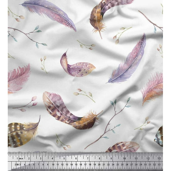 Soimoi Pink Velvet Fabric Leaves & Feather Printed Craft Fabric by the Yard 58 Inch Wide