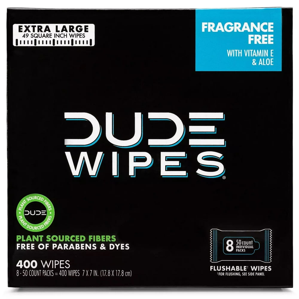 DUDE Wipes, Flushable Wipes, Extra Large and FragranceFree Wipes (400