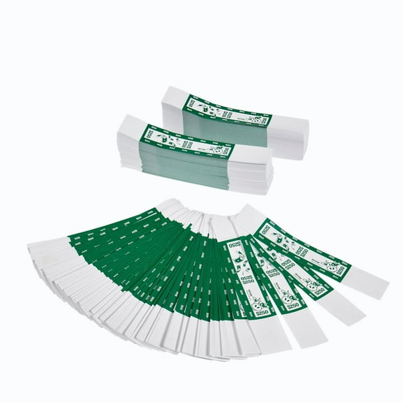 MOOLAH Self-Sealing Currency Bands, Green, $200.00, Pack of 1000 Straps
