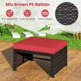 thumbnail image 4 of PetFurnishn Patio Ottomans Set of 2, PE Rattan Footstools with Removable Cushions & Metal Frame, Side Tables, Additional Seating, Outdoor Stools for Balcony, Backyard & Poolside (Brown & Red), 4 of 8