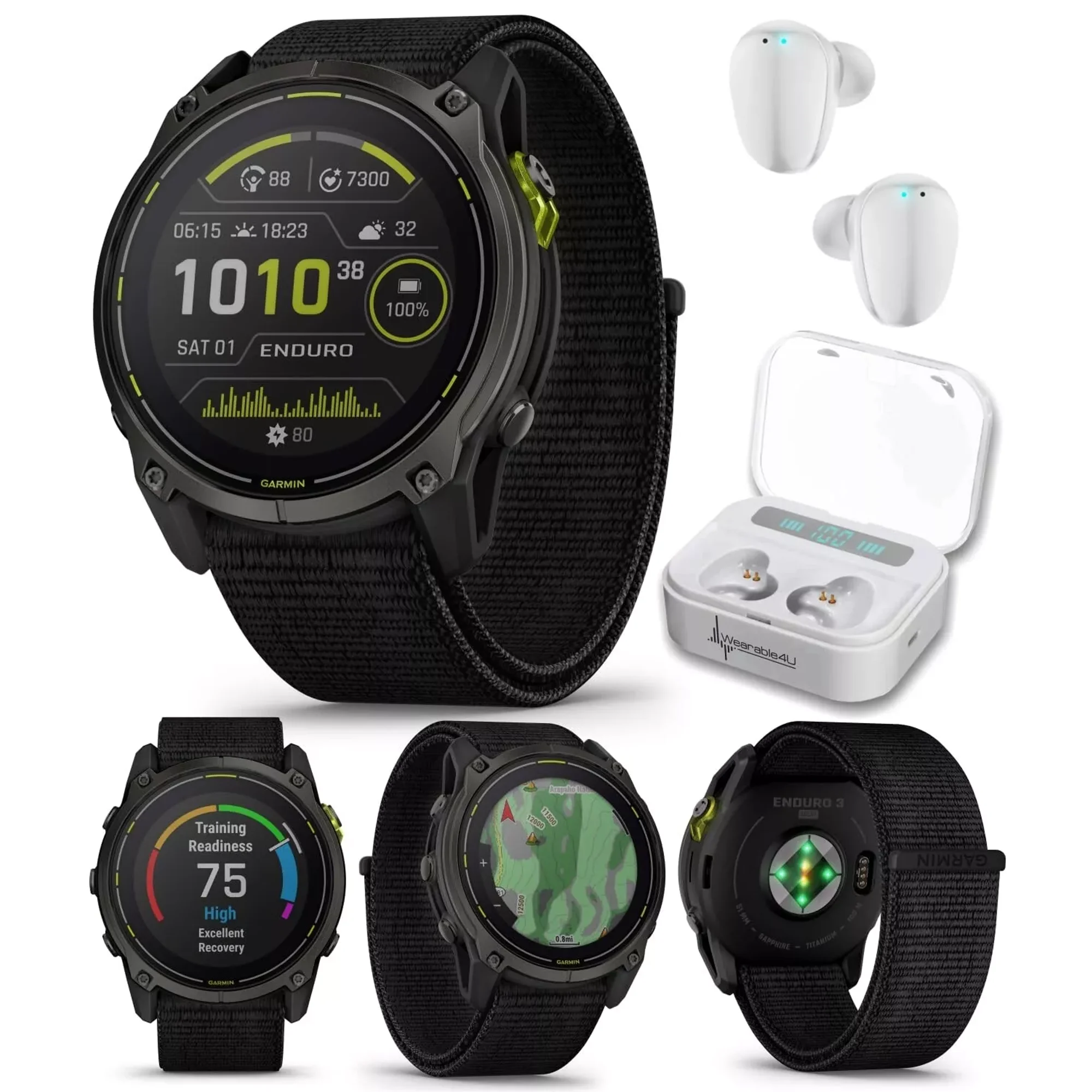Garmin Enduro 3 Solar Ultraperformance GPS Smartwatch with White EarBuds Bundle