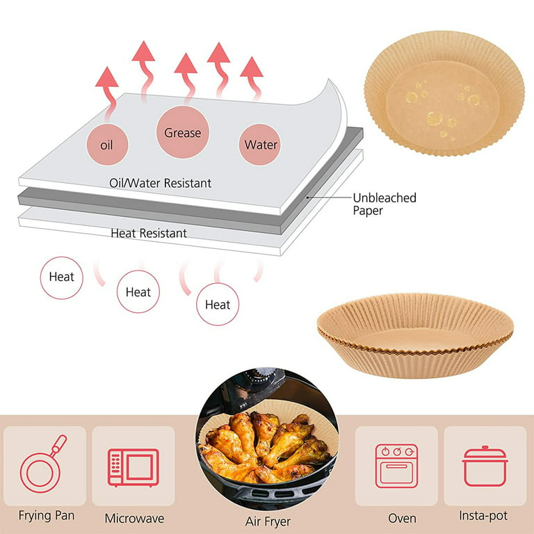 JolyWell Air Fryer Paper Liners, Unbleached Oven Insert Parchment Paper,  Disposable Non-stick Baking Paper Sheets for Frying, Baking & Roasting