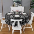 thumbnail image 2 of Black White Gothic Cat Skull Key Pattern Round Tablecloth 60"x60",Wrinkle Wipeable Table Cloth for Kitchen Dining Room Picnic Patio Party, 2 of 6