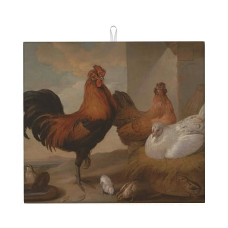 

Dish Drying Mats for Kitchen Counter Oil Painting Chicken And Duck 16x18in Dish Drying Pad Coffee Mat with Hanging Loop Super absorbent Kitchen Counter Mat Coffee Bar Accessories