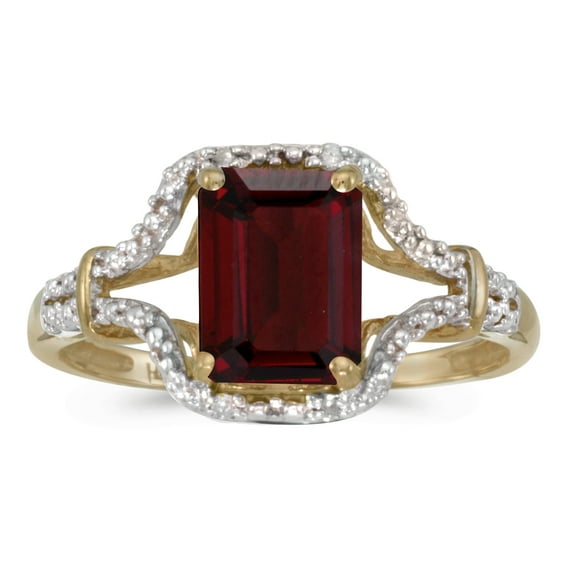10k Yellow Gold Emerald-cut Garnet And Diamond Ring