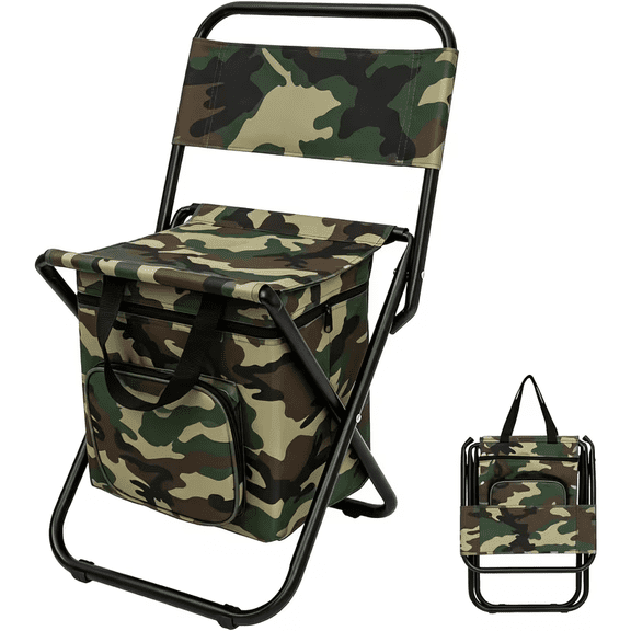 Camouflage Portable Folding Camping Chair with Backrest, Lightweight Heavy-Duty Outdoor Seat, Includes Carry Bag for Camping, Hunting, Fishing, Hiking & Beach