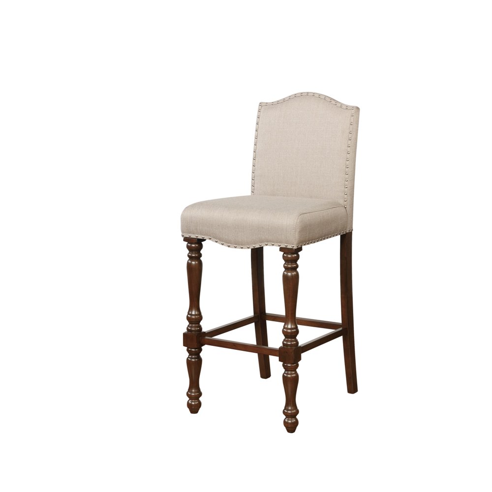 Wooden Bar Stool with Nailhead Trim Accents, Brown and Beige Walmart