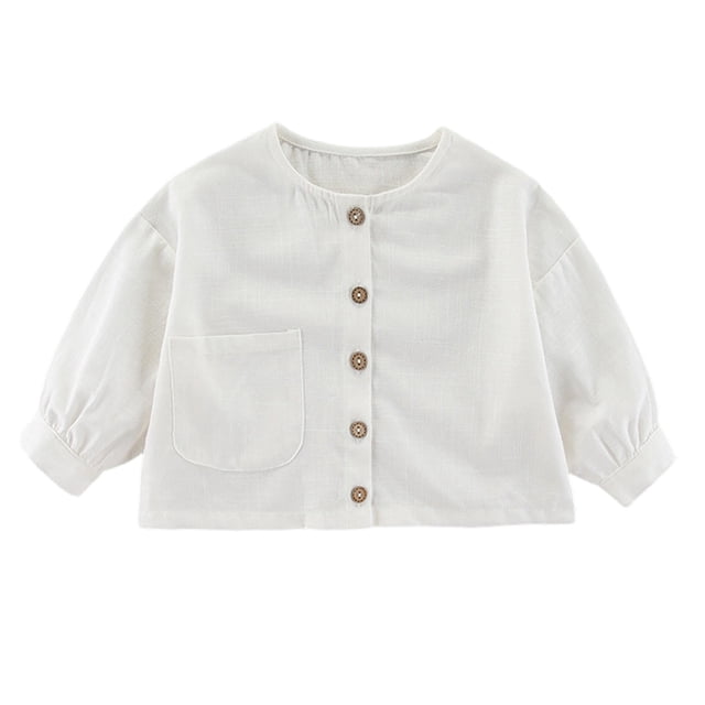 MIASHUI Relaxed Blend Shirt Jacket For Boys And Girls Casual Oversized Button Up Top White,2-3 Years