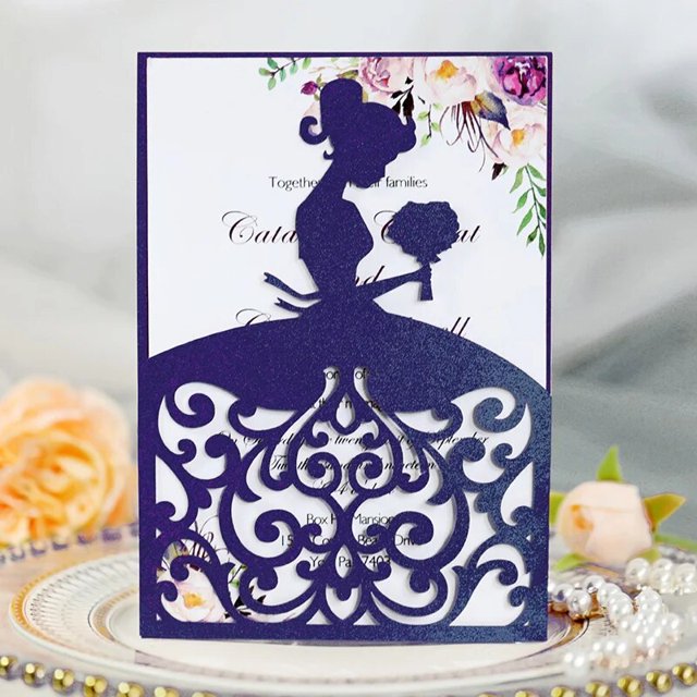 Tarjetas de invitación con sobres, tarjeta de felicitación con purpurina para niña, suministros para fiesta de compromiso y boda, invitación de bautismo, 10 unidades