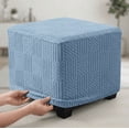 thumbnail image 3 of ZEaink 35x35in Square Ottoman Cover Slipcover, Elastic Bottom Storage Ottoman Footstool Protector (Blue, 90x90cm), 3 of 6