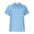 thumbnail image 5 of vigerkar Linen Shirts for Women Button Short Sleeve Summer Blouses Casual Beach Workout Collared Loose Fit Solid Tops Sky Blue, M, 5 of 5