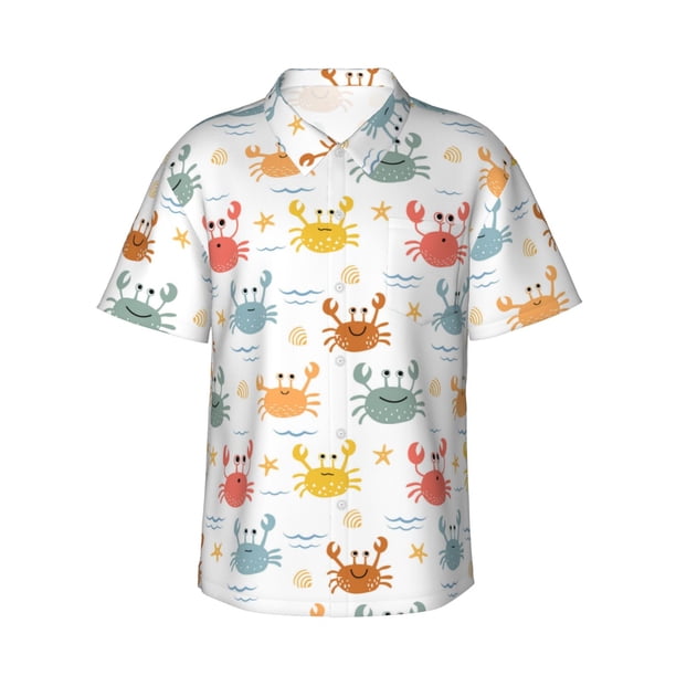 Fotbe Colorful Crabs Camisa Hawaiana para Hombre Unisex – Camisa Casual de Verano con Botones de Manga Corta de Algodón y Lino,X-Large