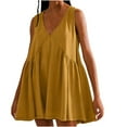 thumbnail image 2 of Women Summer Sleeveless Mini Dress, Casual Loose Sundress with Pocket, Pleated V-Neck Flow Beach Dress for Outdoor Activities and Daily Wear, 2 of 8