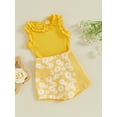 thumbnail image 3 of Suealasg Little Girl Summer 2Pcs Outfits Set Sleeveless Round Neck Ribbed Tank Tops Daisy Shorts 1T 2T 3T 4T Toddler Baby Girl Beach Party Clothes, 3 of 7