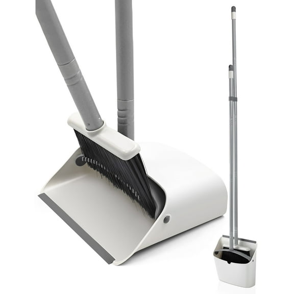 JEHONN Broom and Dustpan Set for Home Long Handle (Grey White)
