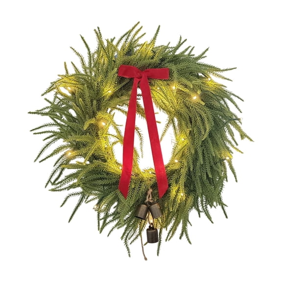 Aximioll 19.69In Christmas Bell Bow Wreath with Floral Details, Holiday Home Decor for Front Door, Wall, Mantel and Entryway