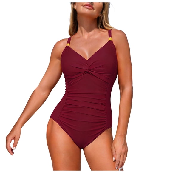 Yammkia Best Bathing Suits Women Women Tummy Control One Piece Swimsuit - Push Up Bathing Suit Full Coverage Slimming Swimwear(Wine,M)