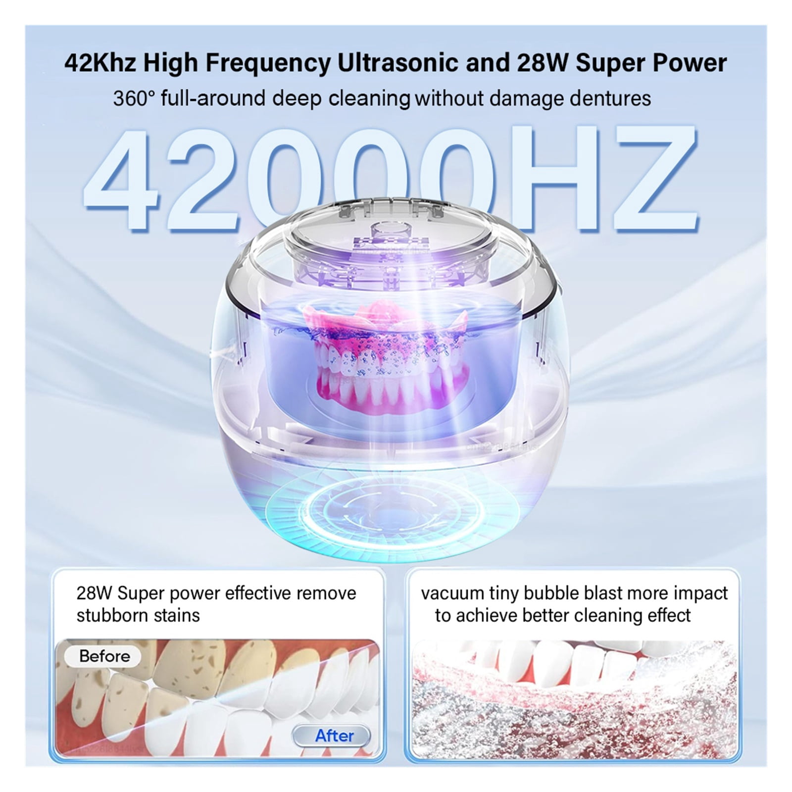 Ultrasonic Cleaner for Retainers Dentures Jewelry Cleaning Machine Mini Portable UV Ultrasonic ,Convenient to Use