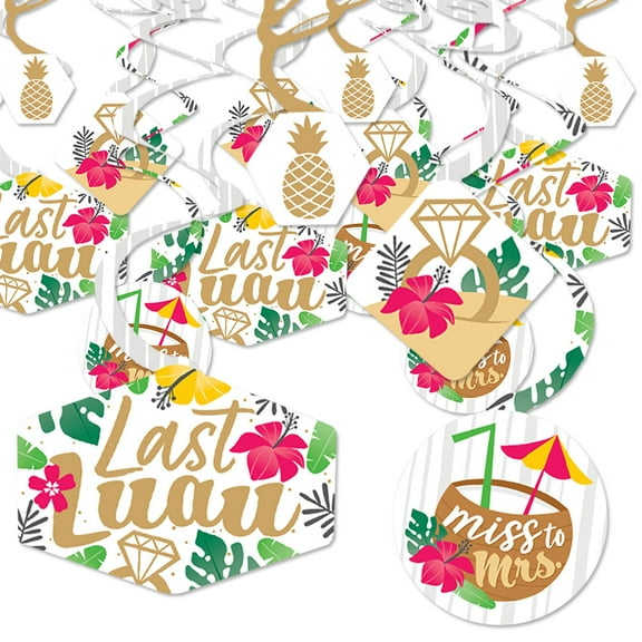 Big Dot of Happiness Last Luau - Tropical Bachelorette Party and Bridal Shower Hanging Decor - Party Decoration Swirls - Set of 40