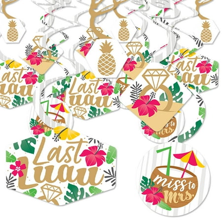 Big Dot of Happiness Last Luau - Tropical Bachelorette Party and Bridal Shower Hanging Decor - Party Decoration Swirls - Set of 40