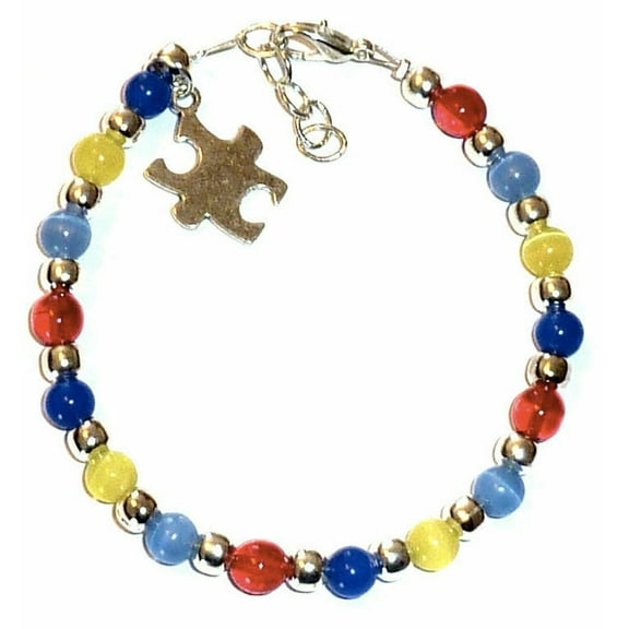 Autism Awareness Bracelet by Hidden Hollow Beads - Beaded Autism Bracelet - Wire Bracelet - 7 3/4 inches - Fits Most Adults