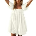 thumbnail image 2 of Ovzne Robes d'Été pour Femmes Robe d'Été Femmes Couleur Unie devant Plissé Dos Lacé Robe à Fleurs Manches Bourgeon Mini Jupe Robe de Printemps Liquidation, 2 of 7