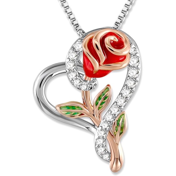 Collar de rosa para mujer 5A amor corazón colgante collar joyería