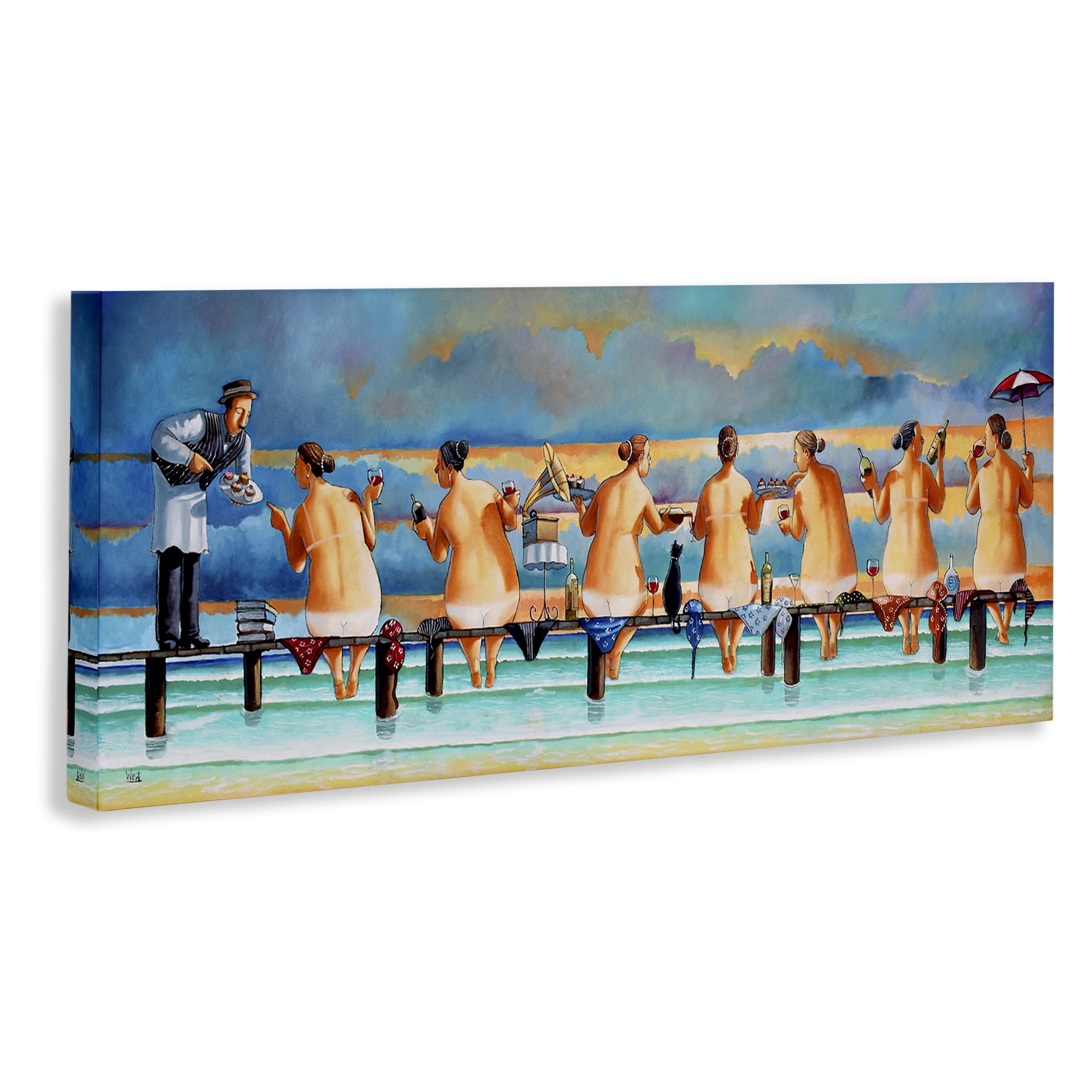 Stupell Industries Ladies Enjoying Beach Novelty Painting Gallery Wrapped Canvas Art Print Wall Art, 30 x 13