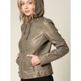 thumbnail image 2 of Made by Johnny Women's Faux Leather Quilted Motorcycle Jacket with Hoodie XXL KHAKI, 2 of 6