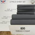 thumbnail image 2 of 6PC Bedding Set- 100% Organic Cotton Bed Sheet Set 800 Thread Count, 24" EXTRA DEEP POCKET, Crisp and Cooling Sateen Weave, Eco-Friendly - Dark Grey, RV-King, 2 of 7